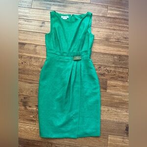 Kay Unger Green Midi Sheath Dress, Jewel Embellished, size 6
